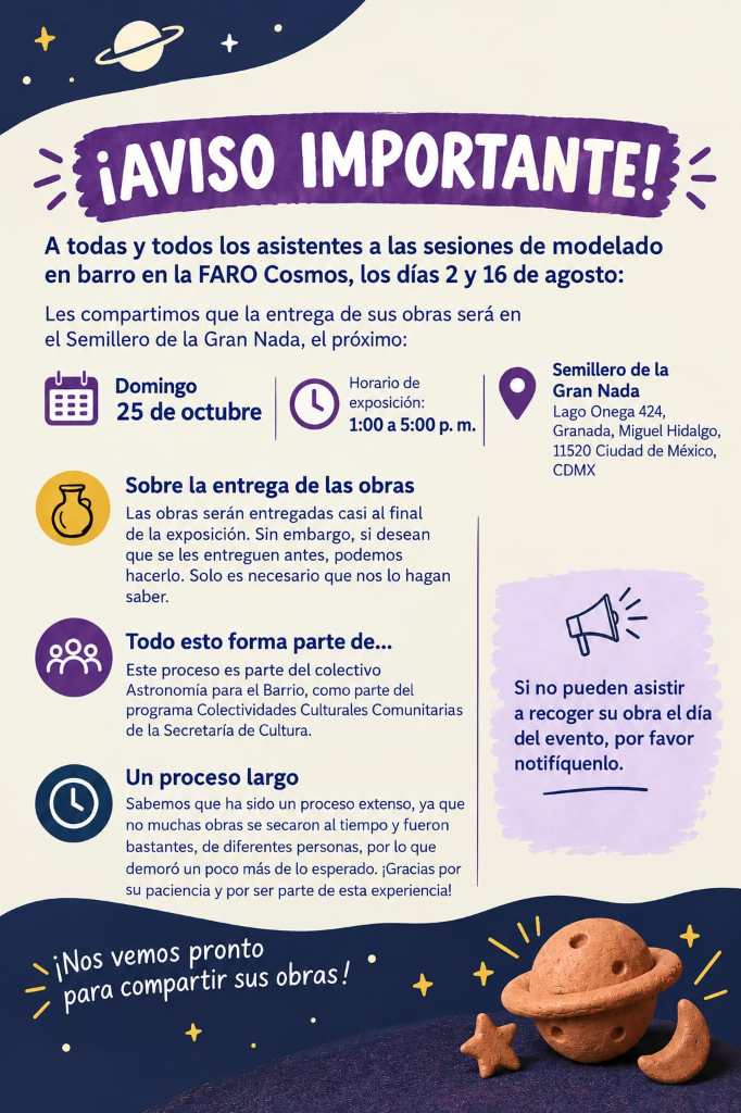 Aviso Entrega Obras FARO Cosmos